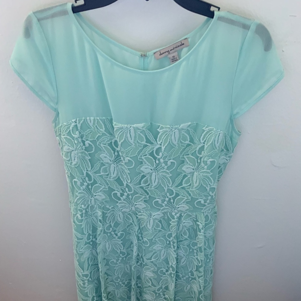 Mint green dress with belt.